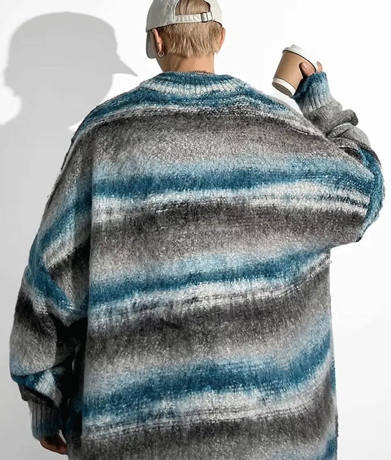 CHARTOU Men's Slouchy Oversized Cardigan Sweater Long Sleeve Button Down Knit Sweater Loose Color Block Top