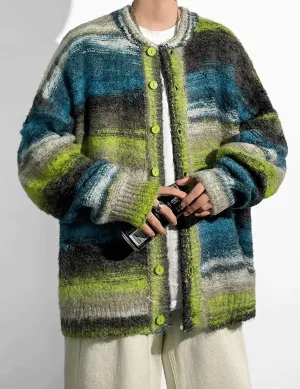 CHARTOU Men's Slouchy Oversized Cardigan Sweater Long Sleeve Button Down Knit Sweater Loose Color Block Top