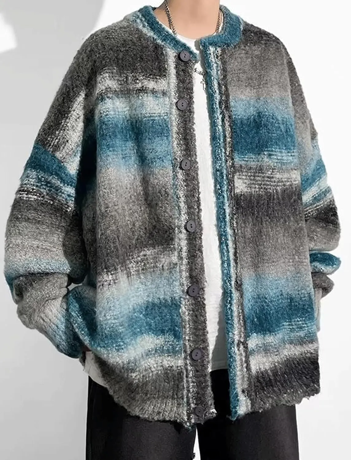 CHARTOU Men's Slouchy Oversized Cardigan Sweater Long Sleeve Button Down Knit Sweater Loose Color Block Top