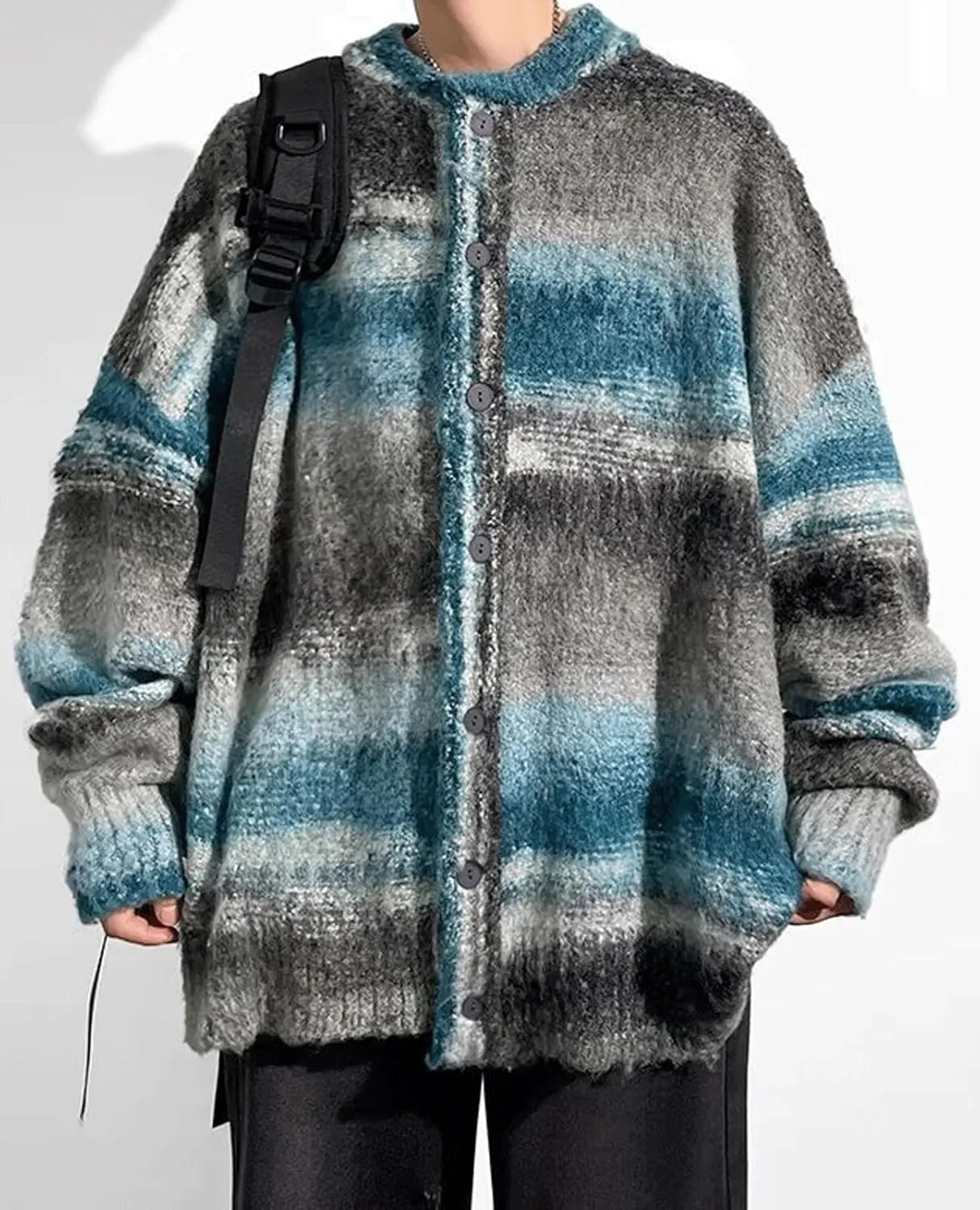 CHARTOU Men's Slouchy Oversized Cardigan Sweater Long Sleeve Button Down Knit Sweater Loose Color Block Top