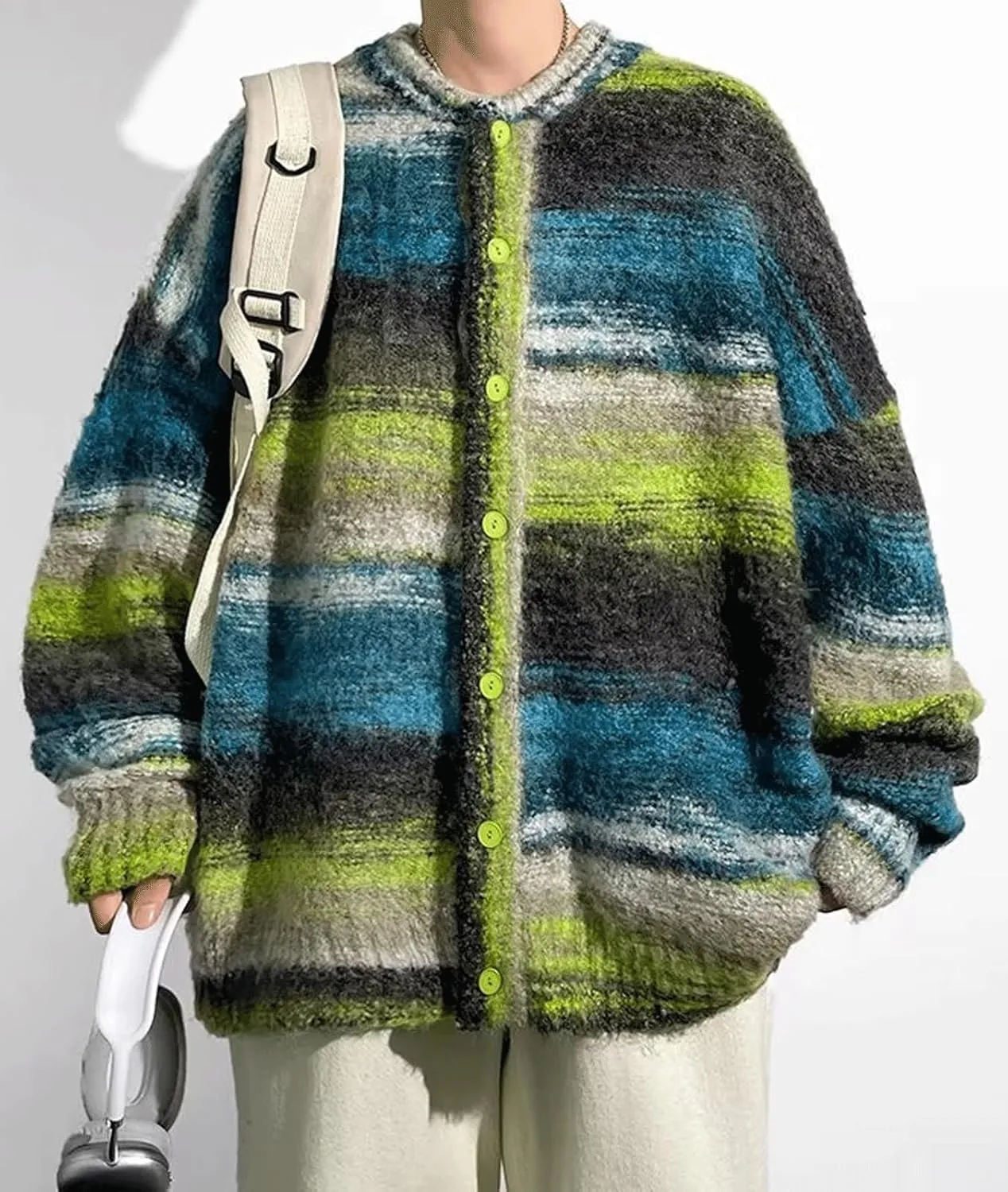 CHARTOU Men's Slouchy Oversized Cardigan Sweater Long Sleeve Button Down Knit Sweater Loose Color Block Top