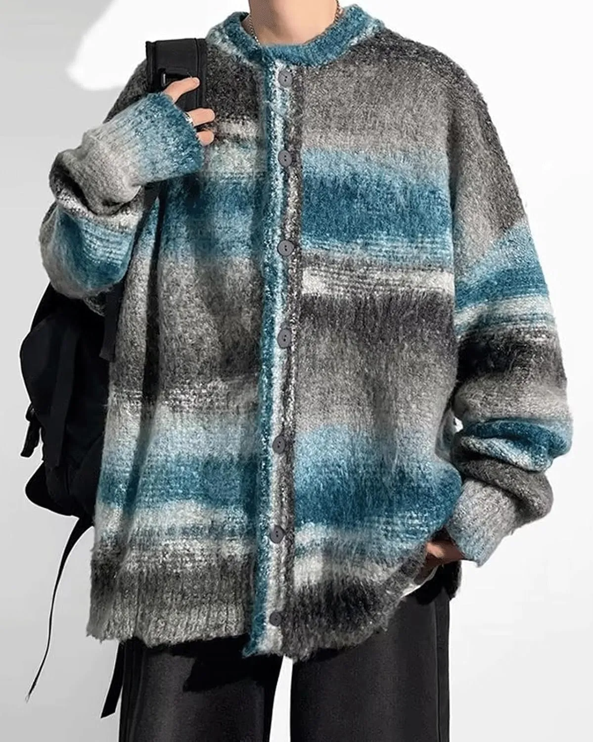CHARTOU Men's Slouchy Oversized Cardigan Sweater Long Sleeve Button Down Knit Sweater Loose Color Block Top