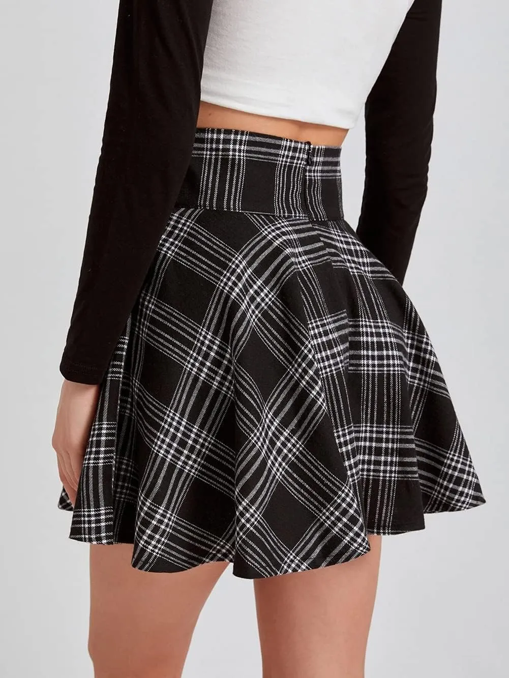 CHARTOU Women's Sexy Plaid Lace Up High Waist A-Line Pleated Skater Mini Skirt