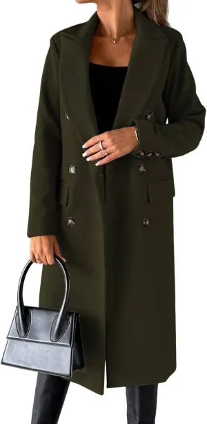 CHARTOU Women's Winter Wool Blend Double Breasted Slim Long Trench Coat Overcoat
