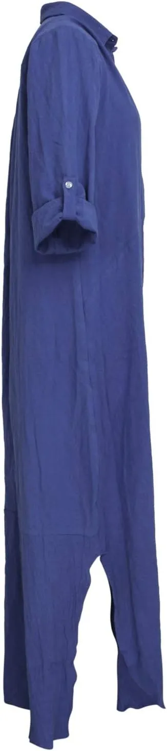 Chatinction Women Solid Color 3/4 Rolled-Up Sleeve Dress Sexy Buttons Down Side Slit Shirts Maxi Dresses