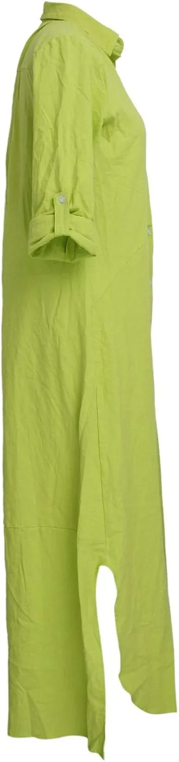 Chatinction Women Solid Color 3/4 Rolled-Up Sleeve Dress Sexy Buttons Down Side Slit Shirts Maxi Dresses