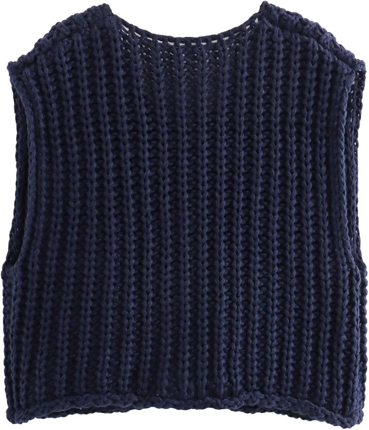 Chevara Womens Chunky Cropped Sweater Vest Cute Sleeveless Crewneck Button Down Crop Knit Cardigan with Pocket