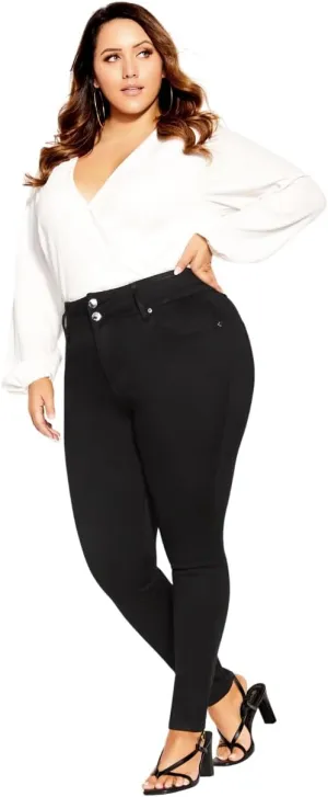 City Chic Women's Plus Size Jean Harley Sk S Blk, Black