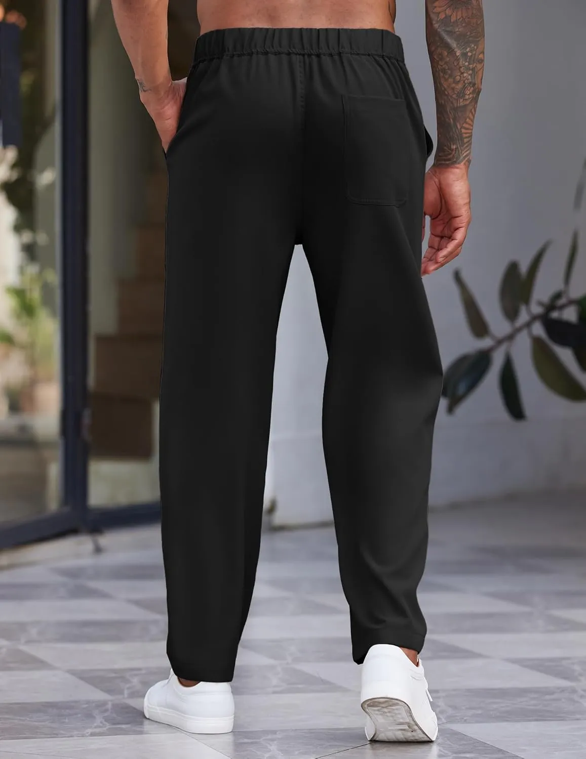 COOFANDY Men's Casual Pants Relaxed Fit Flat Front Expandable Waist Chino Slack Trousers