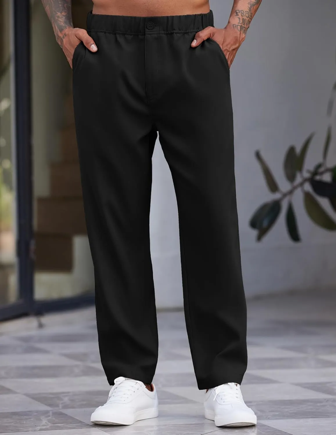 COOFANDY Men's Casual Pants Relaxed Fit Flat Front Expandable Waist Chino Slack Trousers