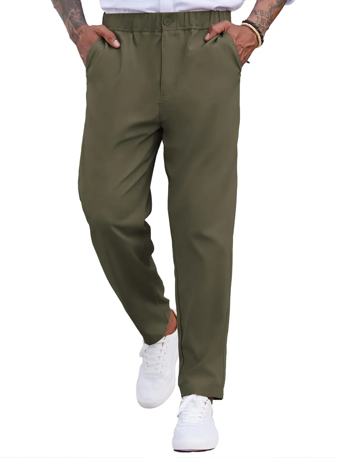 COOFANDY Men's Casual Pants Relaxed Fit Flat Front Expandable Waist Chino Slack Trousers
