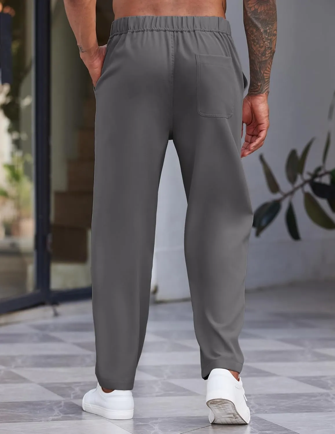 COOFANDY Men's Casual Pants Relaxed Fit Flat Front Expandable Waist Chino Slack Trousers