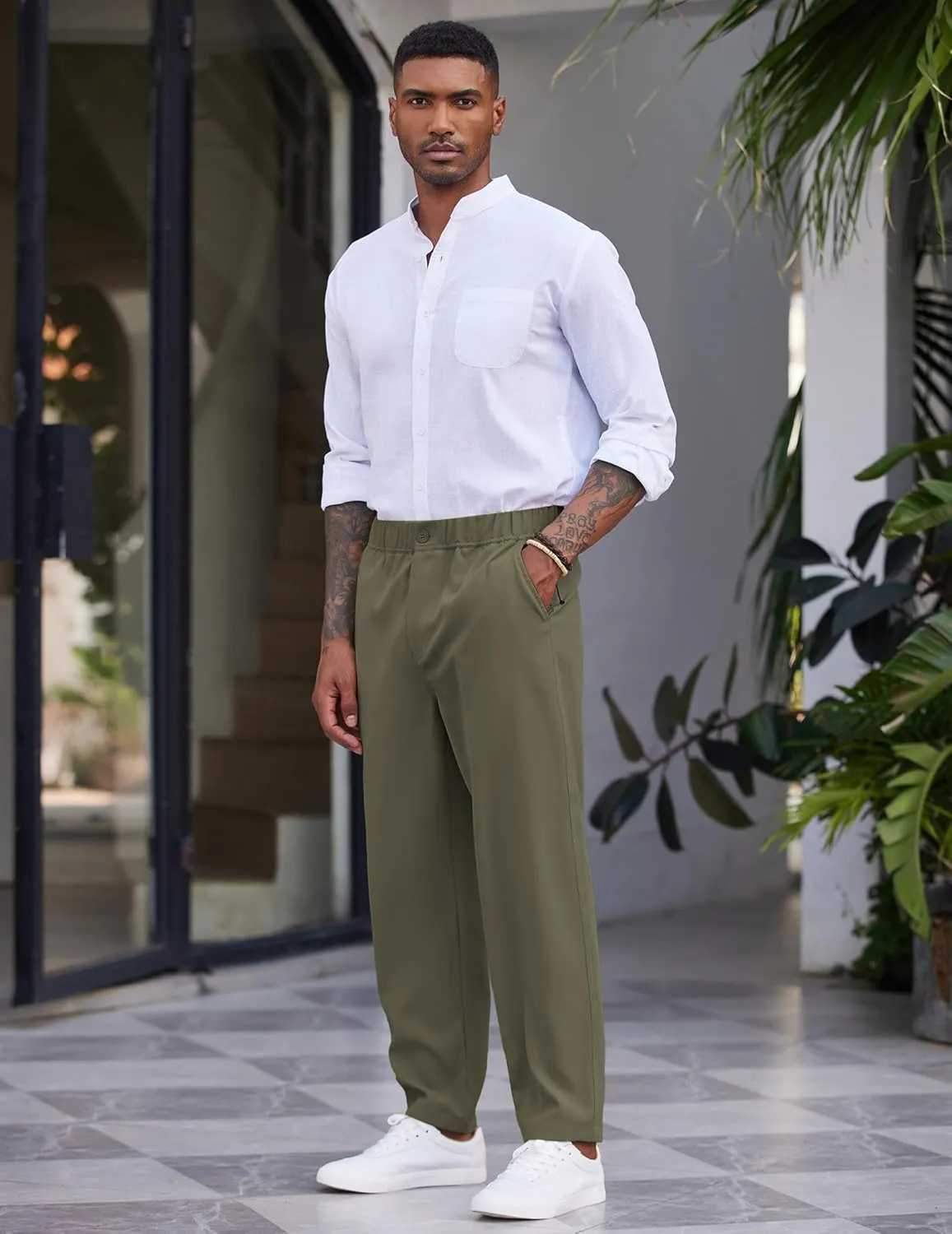 COOFANDY Men's Casual Pants Relaxed Fit Flat Front Expandable Waist Chino Slack Trousers