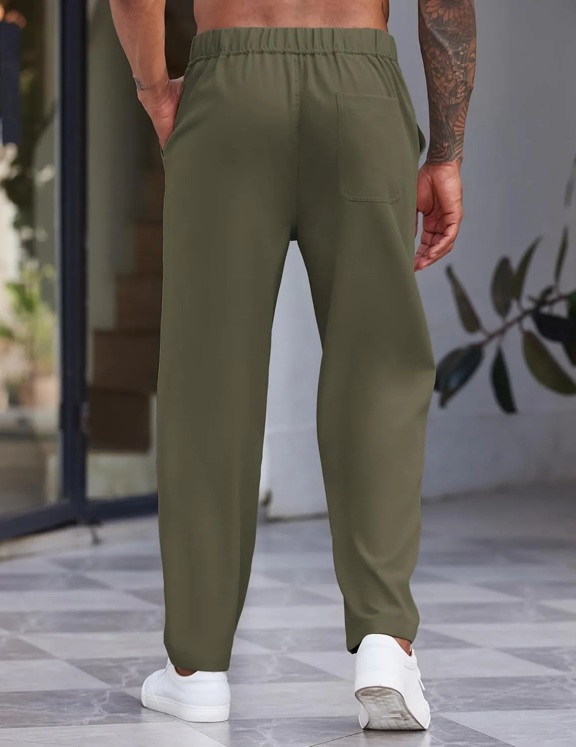 COOFANDY Men's Casual Pants Relaxed Fit Flat Front Expandable Waist Chino Slack Trousers