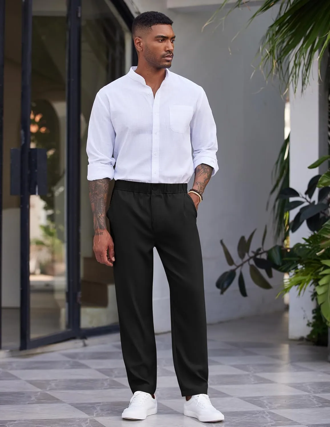 COOFANDY Men's Casual Pants Relaxed Fit Flat Front Expandable Waist Chino Slack Trousers