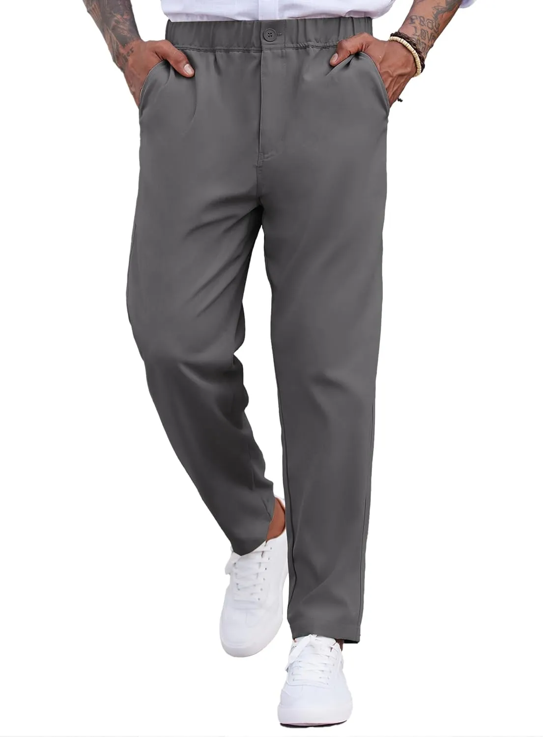 COOFANDY Men's Casual Pants Relaxed Fit Flat Front Expandable Waist Chino Slack Trousers