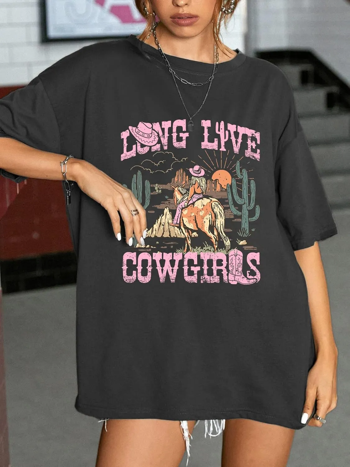 Country Shirts for Women Western Cowgirl Tshirt Oversized Cow Skull Graphic Tees Tops