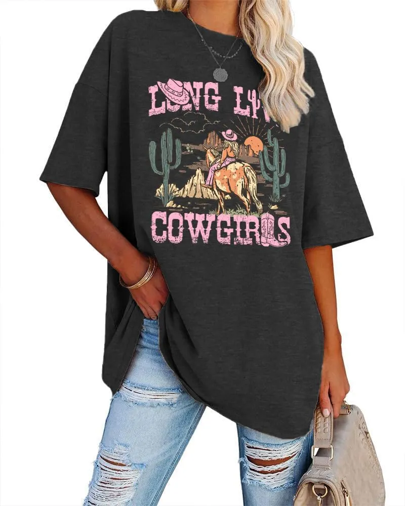 Country Shirts for Women Western Cowgirl Tshirt Oversized Cow Skull Graphic Tees Tops