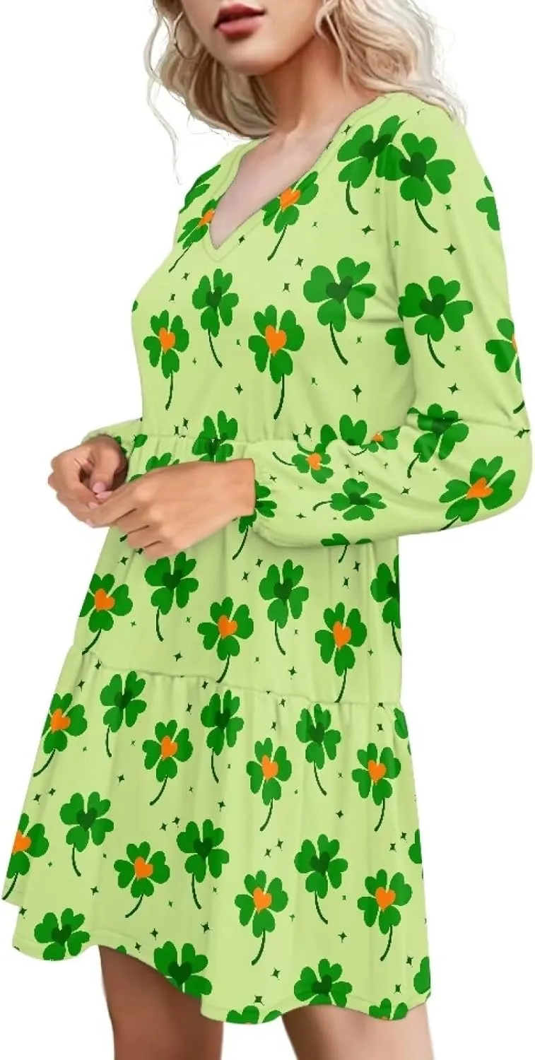 Cozeyat Women's Summer Casual Dresses Long Sleeve Autumn Puffy Dress A-Line Swing Midi Sundress