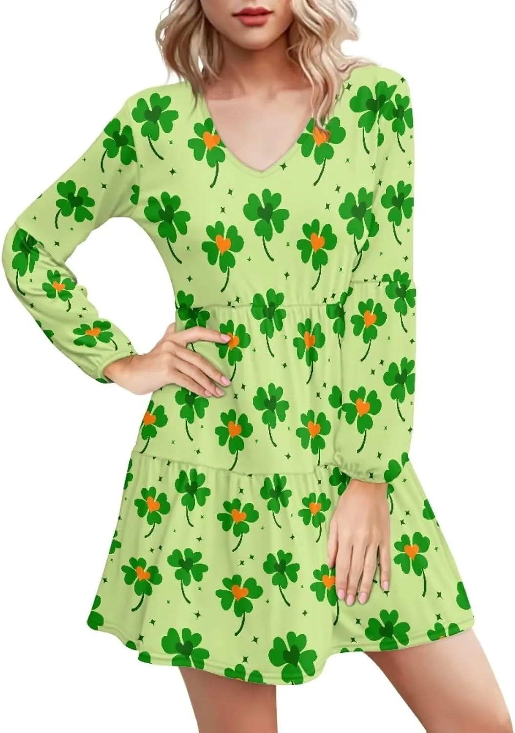 Cozeyat Women's Summer Casual Dresses Long Sleeve Autumn Puffy Dress A-Line Swing Midi Sundress