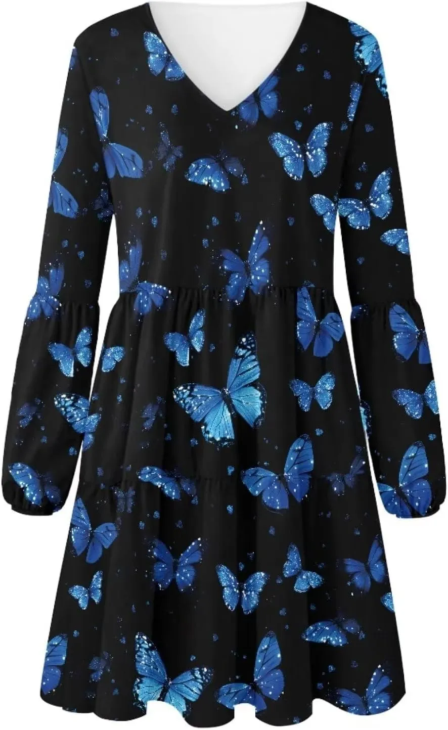 Cozeyat Women's Summer Casual Dresses Long Sleeve Autumn Puffy Dress A-Line Swing Midi Sundress