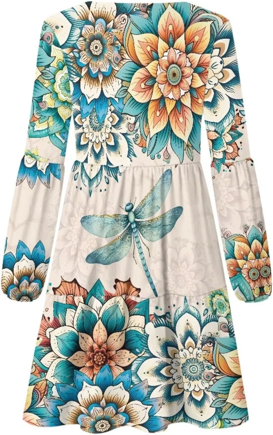 Cozeyat Women's Summer Casual Dresses Long Sleeve Autumn Puffy Dress A-Line Swing Midi Sundress