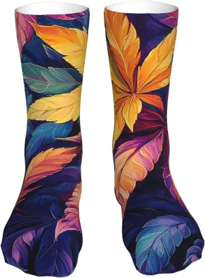 Crew Socks Fun Novelty Athletic Casual Socks for Men Women, Leaves Pattern Psychedelic