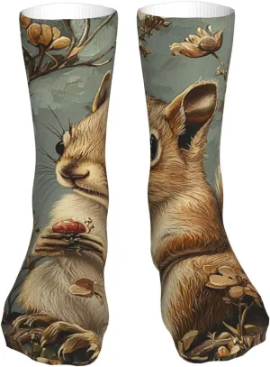 Crew Socks Fun Novelty Athletic Casual Socks for Men Women, Squirrel Patterns Vintage