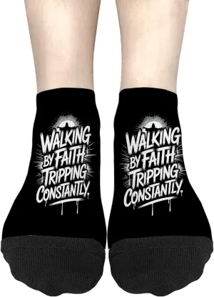 Cute Sock For Women No Show Socks Men, Walking By Faith Tripping Constantly Christian Bible Quotes Sock, Adults Funny