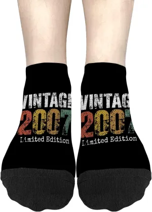 Cute Sock Mens No Show Socks, Vintage 2007 Limited Edition 18-Year-Old Gifts 18th Birthday Sock, Funny White Elephant Gifts For Adults