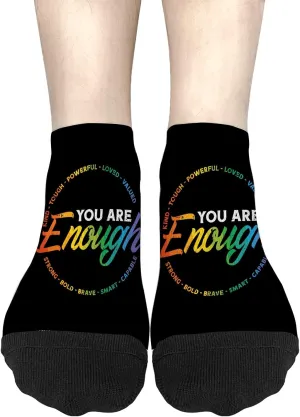 Cute Sock Womens No Show Socks, You Are Enough Rainbow Pride Flag Ally LGBTQ Sock, Gag Gifts For Men