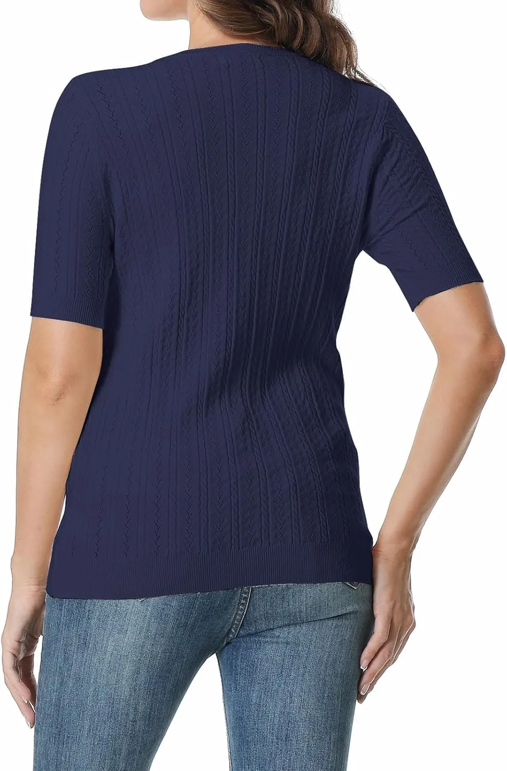 DAIMIDY Women's Short Sleeve V Neck Sweaters Casual Summer Sweater Lightweight Knit Pullover Tops