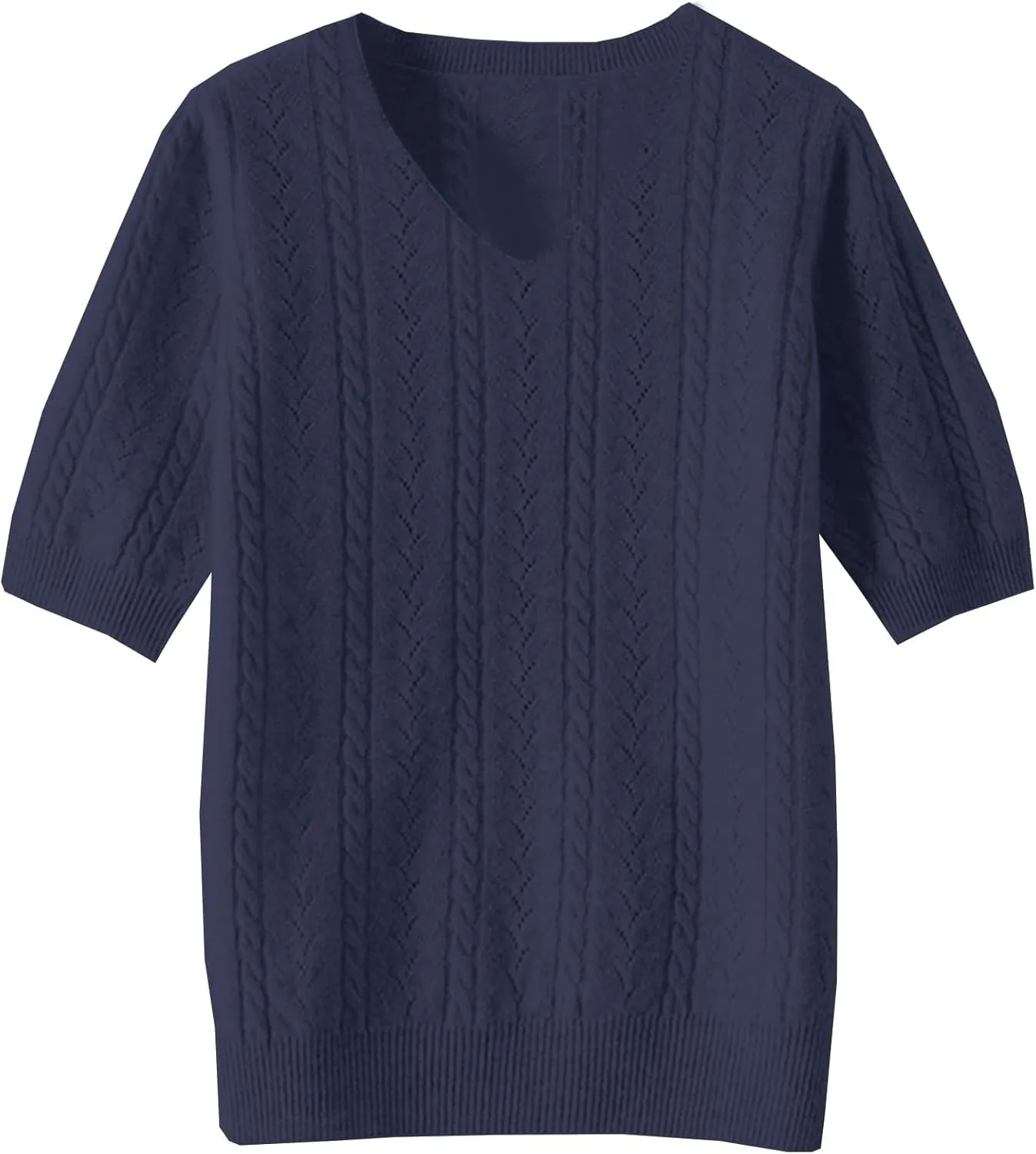 DAIMIDY Women's Short Sleeve V Neck Sweaters Casual Summer Sweater Lightweight Knit Pullover Tops