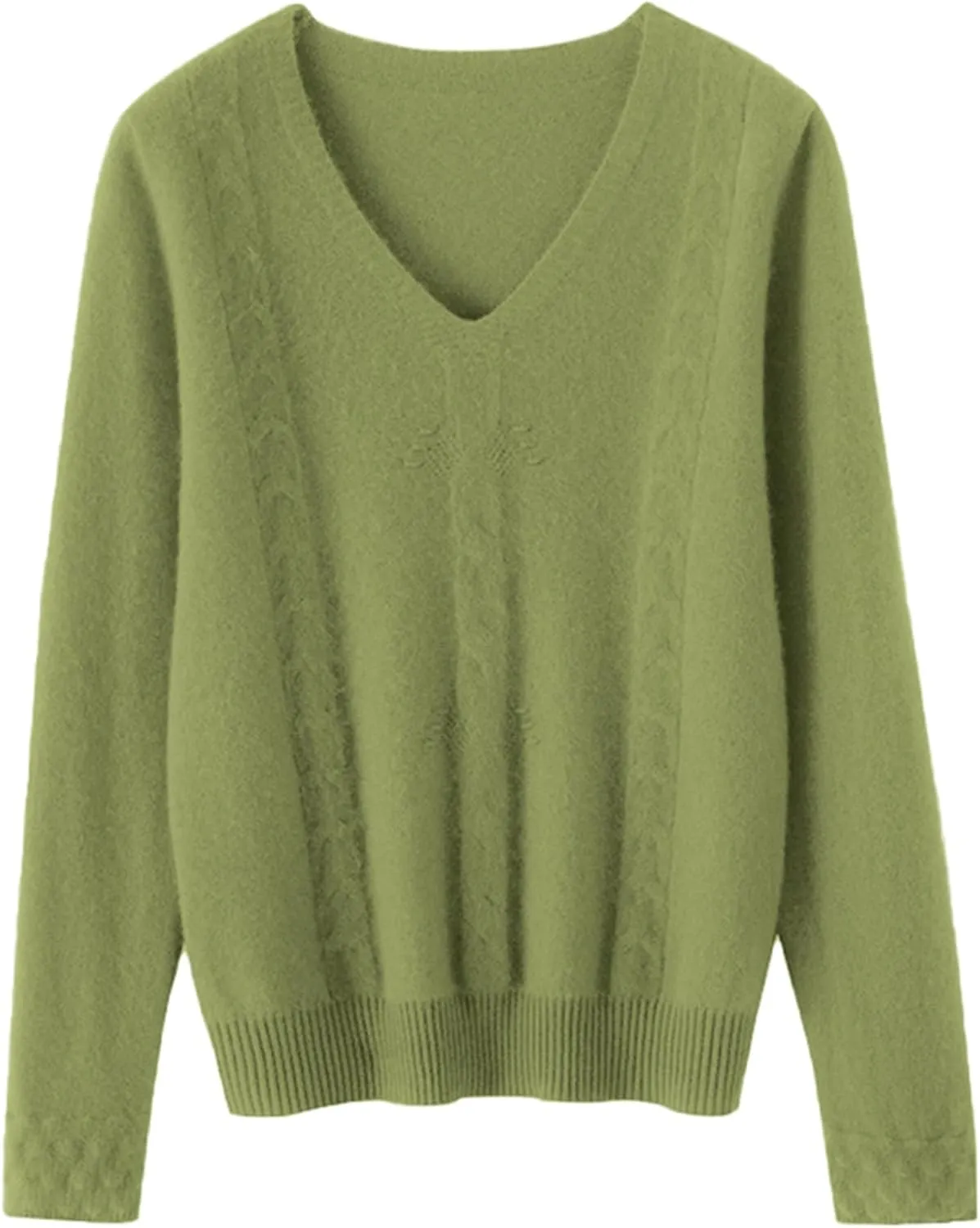 DAIMIDY Women's Solid Cable Knit Sweater Casual Long Sleeve Pullover V Neck Knitted Tops