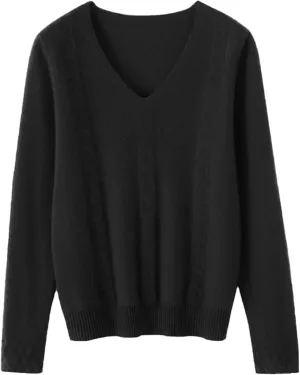 DAIMIDY Women's Solid Cable Knit Sweater Casual Long Sleeve Pullover V Neck Knitted Tops