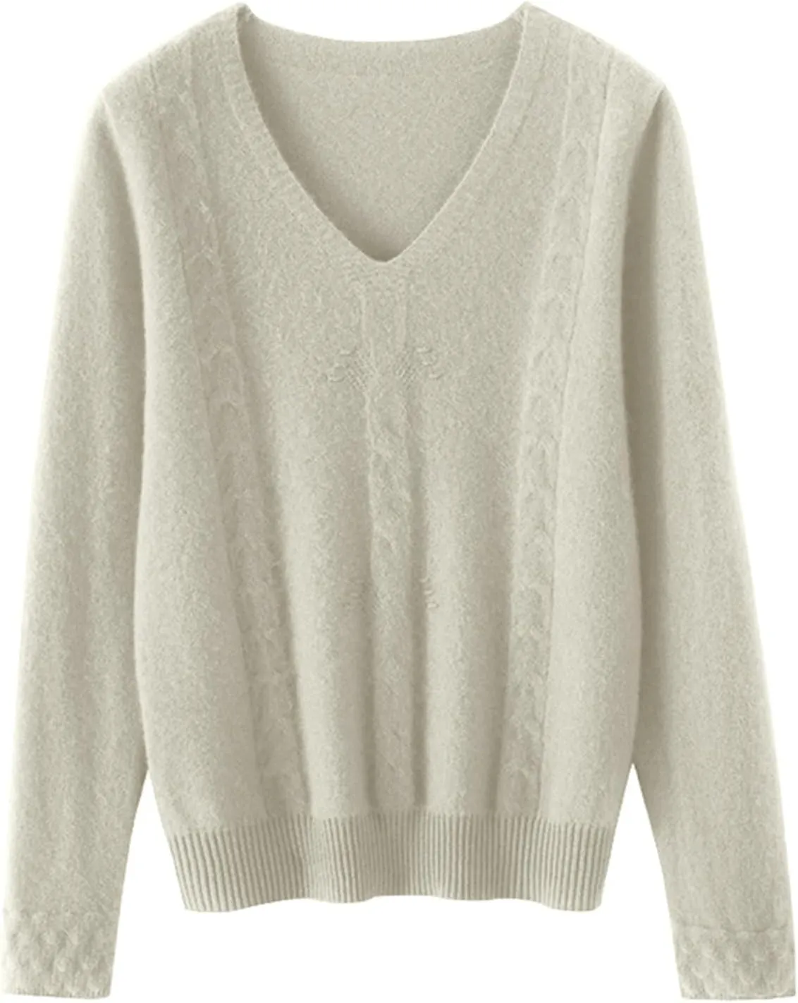 DAIMIDY Women's Solid Cable Knit Sweater Casual Long Sleeve Pullover V Neck Knitted Tops