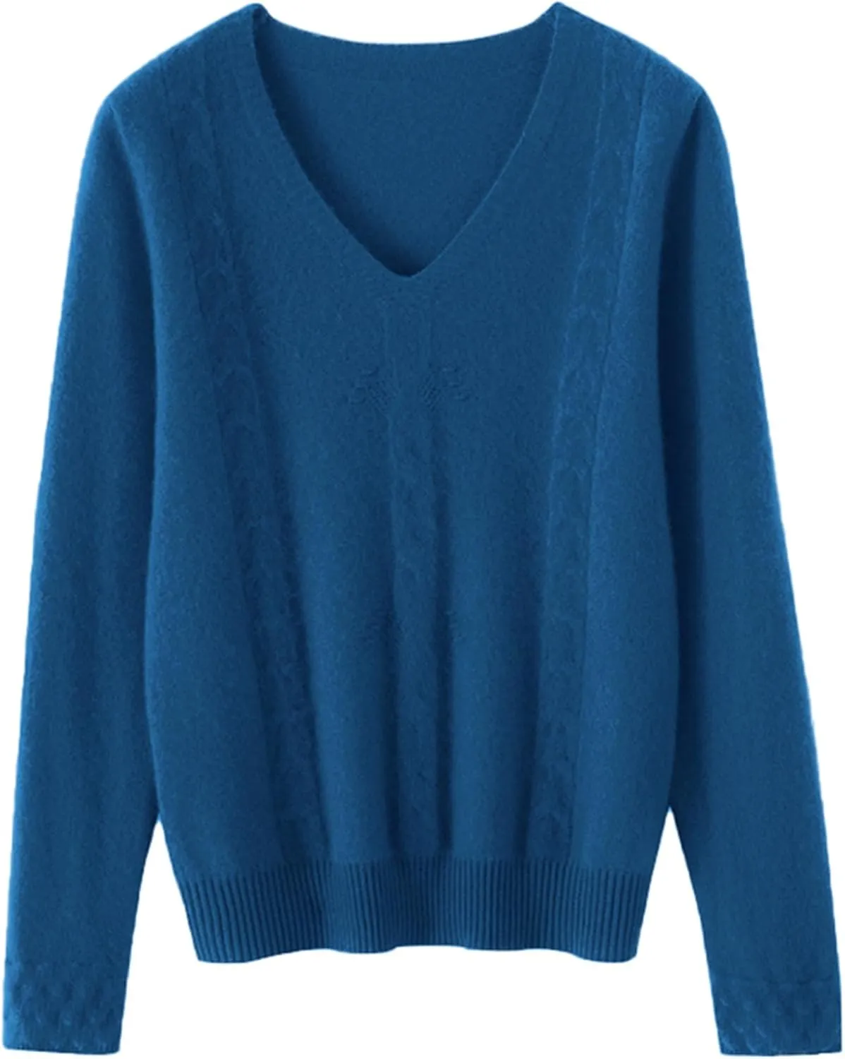 DAIMIDY Women's Solid Cable Knit Sweater Casual Long Sleeve Pullover V Neck Knitted Tops