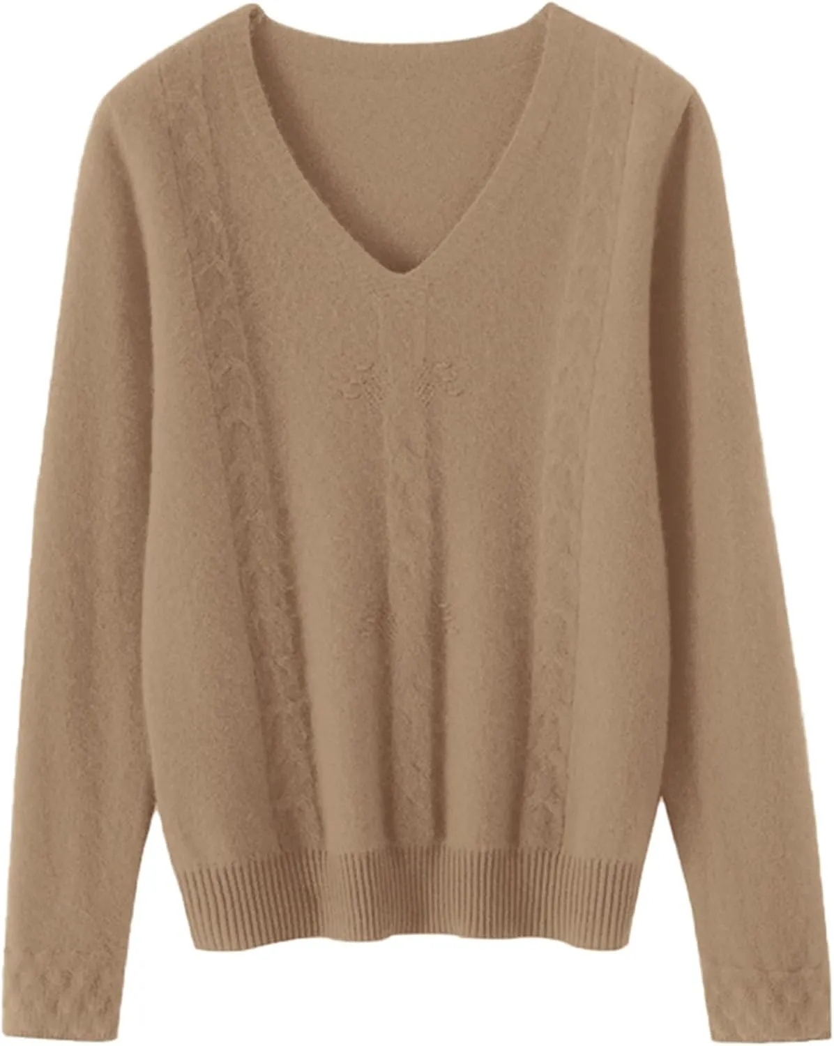 DAIMIDY Women's Solid Cable Knit Sweater Casual Long Sleeve Pullover V Neck Knitted Tops