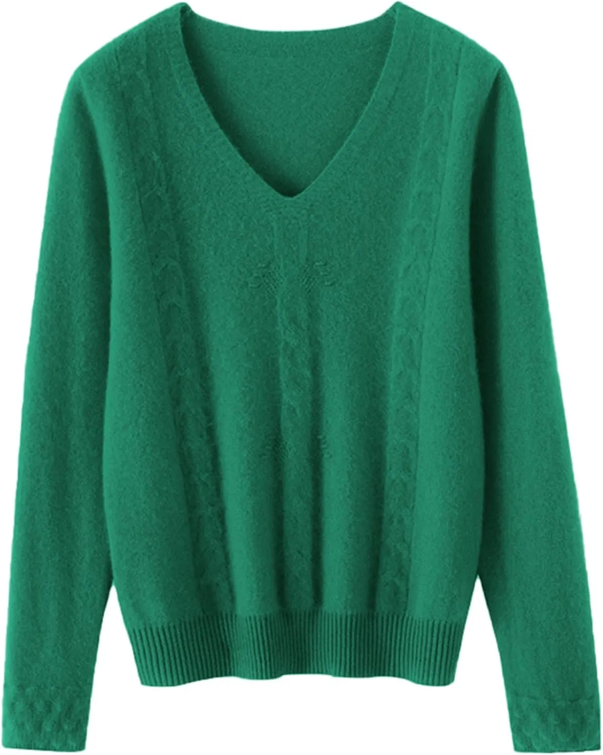 DAIMIDY Women's Solid Cable Knit Sweater Casual Long Sleeve Pullover V Neck Knitted Tops