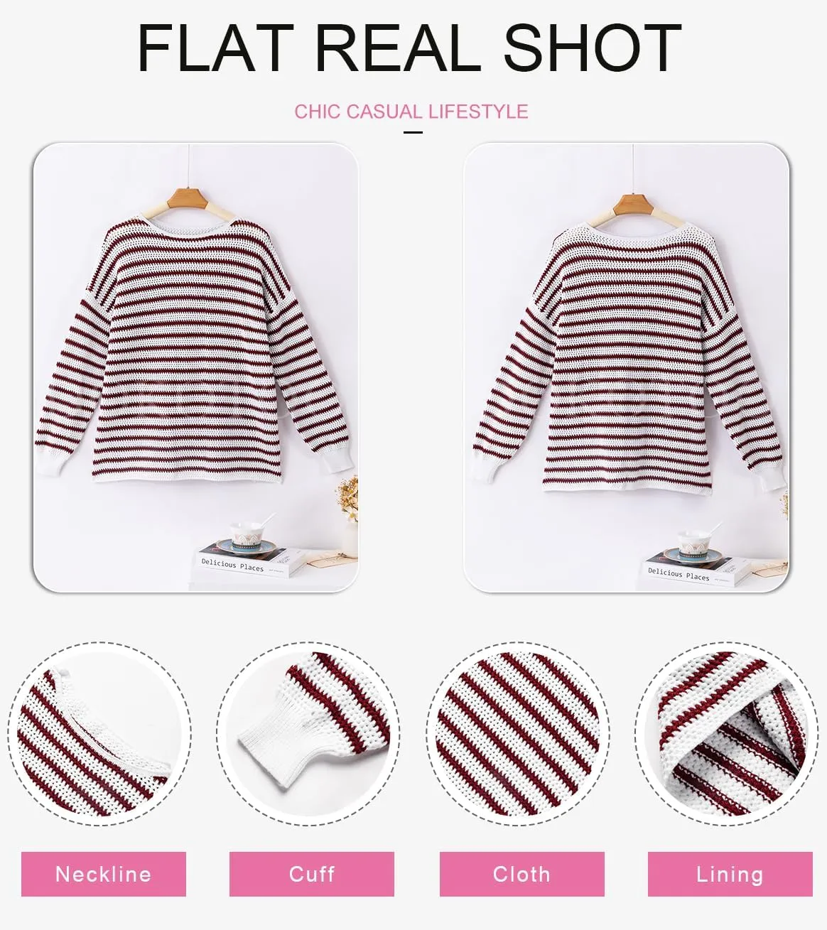 Dokotoo Sweaters for Women Crewneck Long Sleeve Striped Color Block Loose Knit Pullover Sweater Tops