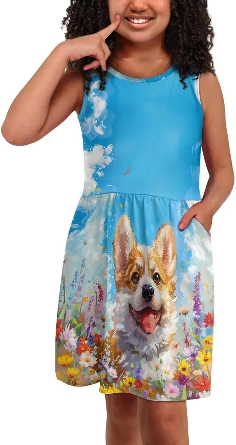 Dresses for Girls 2-14 Kids Summer Beach Sundress Casual Flared Skater Dress A Line School Party Dresses