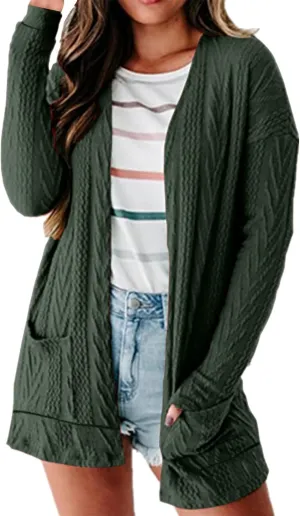 EFOFEI Womens Chunky Solid Color Coat Wrap Open Front Cardigan Knit Long Sleeve Casual Sweater