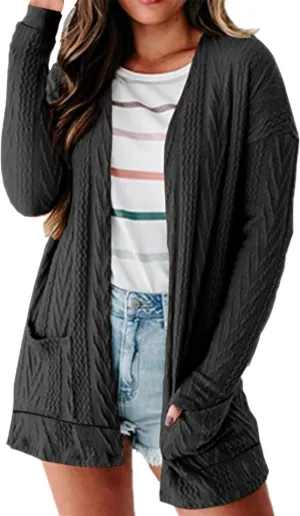 EFOFEI Womens Chunky Solid Color Coat Wrap Open Front Cardigan Knit Long Sleeve Casual Sweater