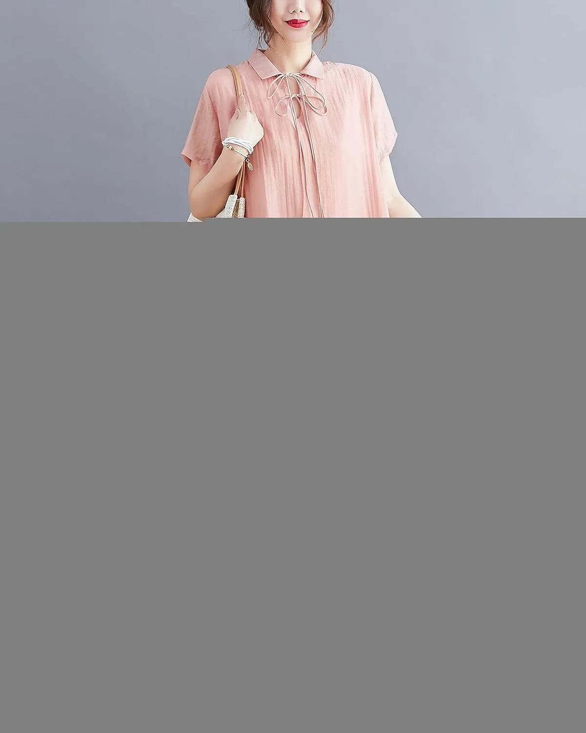 ellazhu Women's Short Sleeve Solid Color Floral Hem Maxi Length High Low Dress GA2695