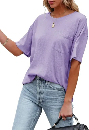 Fanway&EC Women's Short Sleeve T-Shirts Casual Crewneck Tees with Pocket Summer Basic Tops