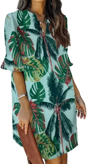 FEKOAFE Dresses Summer 2023 Dress for Women V Neck Ruffle Short Sleeves Solid Color Casual Dresses
