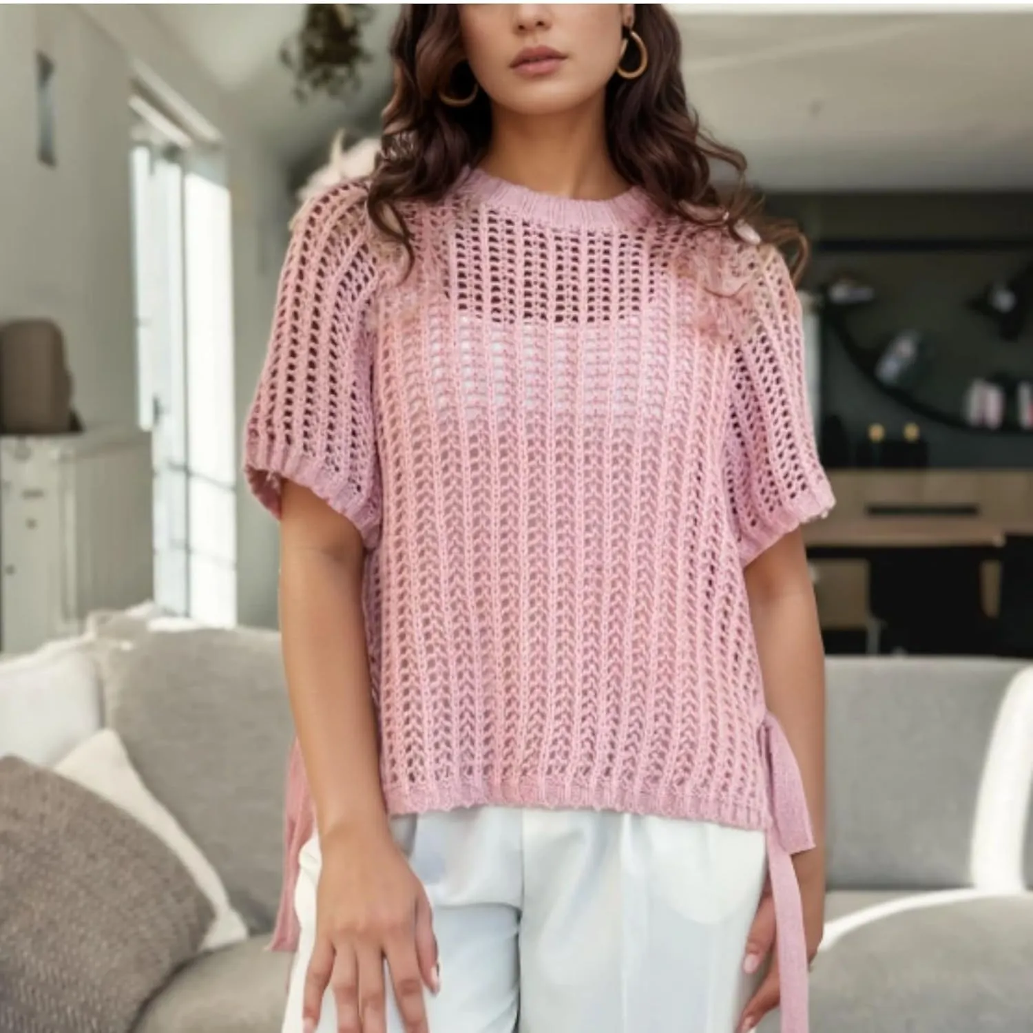FindThy Womens Chunky Cropped Sweater Vest Side Bow Tie Crew Neck Trendy Pullover Knit Tank Tops