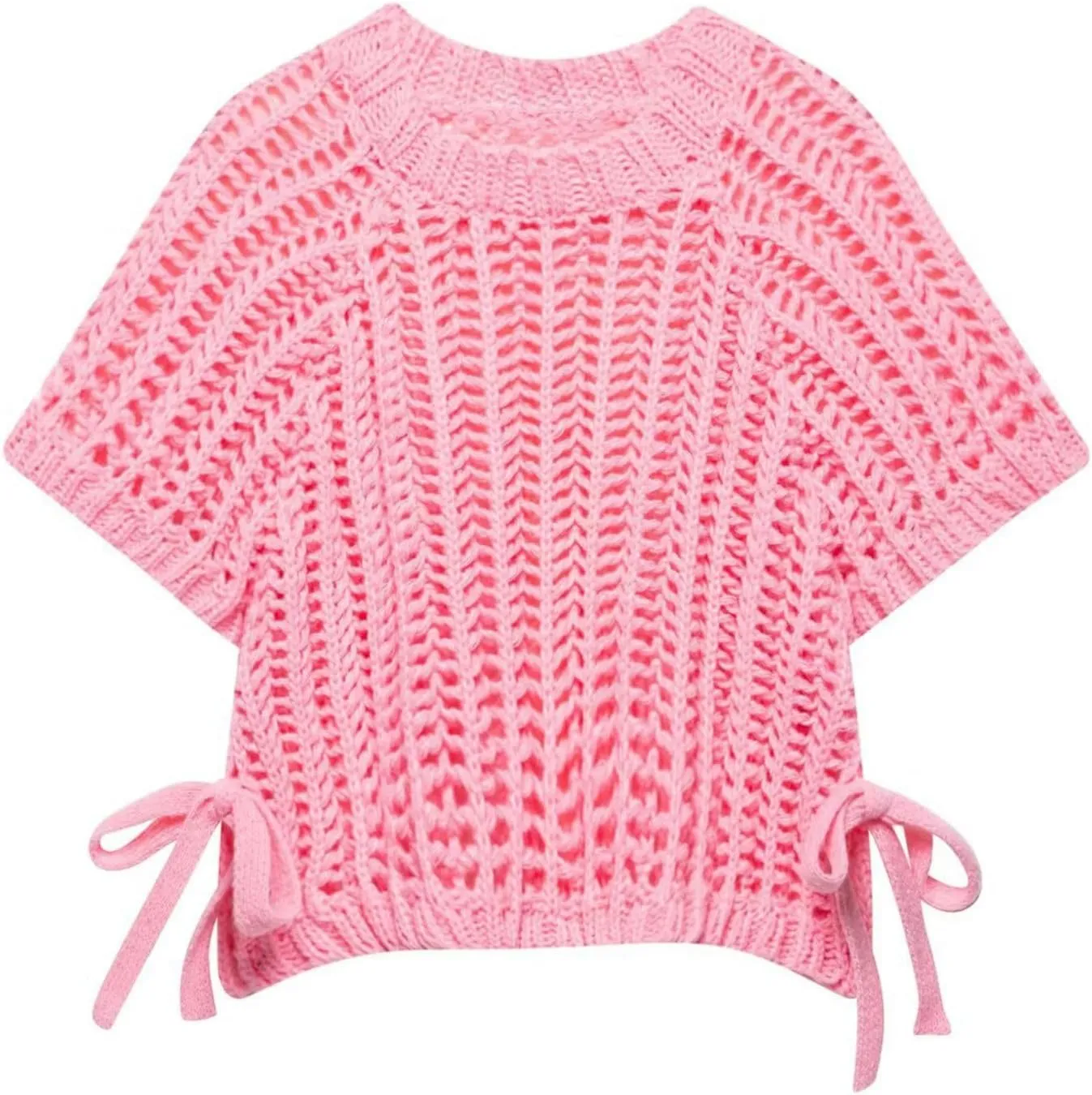 FindThy Womens Chunky Cropped Sweater Vest Side Bow Tie Crew Neck Trendy Pullover Knit Tank Tops