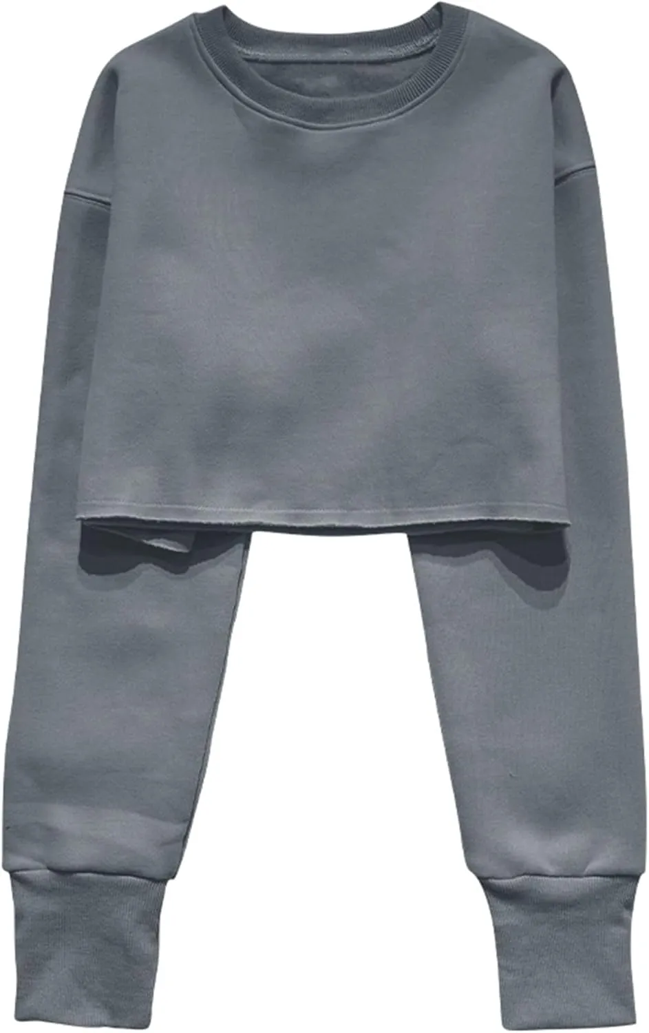 FindThy Womens Cropped Sweatshirt Casual Long Sleeve Crew Neck Pullover Oversized Yoga Tops