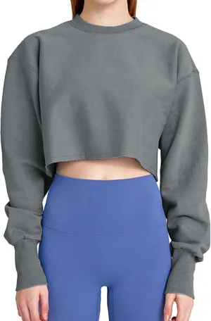 FindThy Womens Cropped Sweatshirt Casual Long Sleeve Crew Neck Pullover Oversized Yoga Tops
